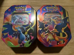 Pokemon TCG Mega Charizard X + Y ex Tin Bundle TWO TINS Sealed New SHIPS FREE - Image 1