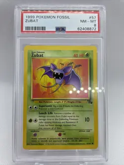 1999 Pokemon Fossil Zubat 57/62 PSA 8 NM-MT - Image 1