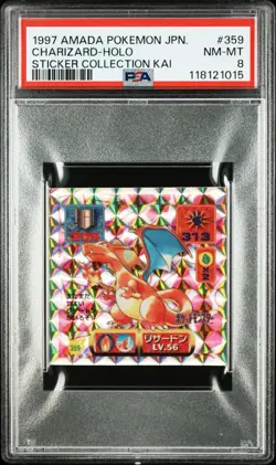1997 AMADA Pokemon Sticker Charizard Holo Sticker Collection KAI 359 PSA8 - Image 1