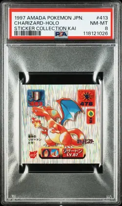 1997 AMADA Pokemon Sticker Charizard Holo Sticker Collection KAI 413 PSA8 - Image 1
