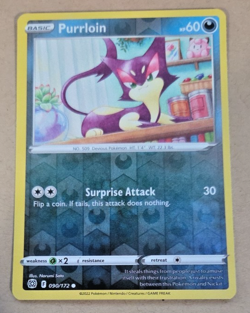 2022 Pokemon Brilliant Stars #90 Purrloin Reverse Holo NM to Mint Condition - Image 1