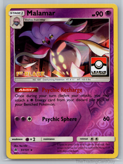 Malamar 51/131 League Challenge 1st Place Reverse Holo 051/131 NM Pokemon - Image 1