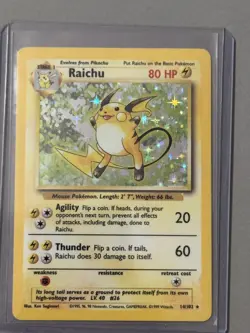 Pokemon Base Set Holo Raichu 14/102 80 HP Agility Thunder Vintage Card - Image 1