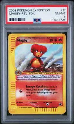 2002 POKEMON EXPEDITION #17 MAGBY-REVERSE FOIL PSA 8 - Image 1