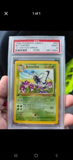 1999 Pokemon Jungle 1st Edition Butterfree "D" Edition Error 33/64 PSA 9 - Image 1