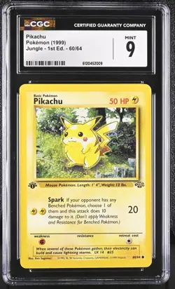 1999 Pokemon Jungle TCG First Edition Pikachu 60/64 CGC 9 Mint - Image 1