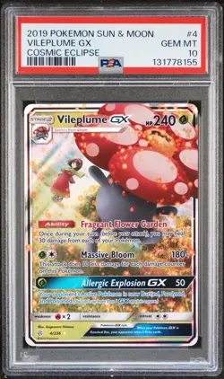 2019 POKEMON SUN & MOON COSMIC ECLIPSE #4 VILEPLUME GX PSA 10 - Image 1