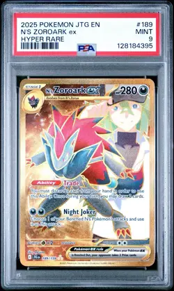 2025 POKEMON JTG EN-JOURNEY TOGETHER HYPER RARE #189 N'S ZOROARK EX PSA 9 - Image 1