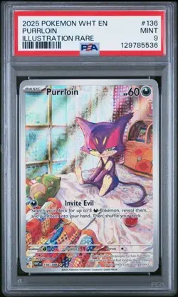 2025 Pokemon White Flare Purrloin Illustration Rare Card #136/086 Graded PSA 9 - Image 1