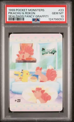 1999 POCKET MONSTERS SEALDASS FANCY GRAFFITI #23 PIKACHU & ROKON PSA 10 - Image 1