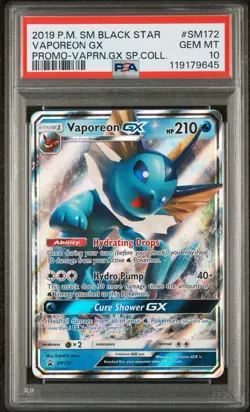 PSA 10 Vaporeon GX SM172 HOLO Black Star Promo Sun & Moon Pokemon Card LOW POP - Image 1