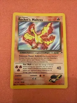 Pokemon TCG Rockets Moltres Holo Rare Card 12/132 Gym Heroes - SWIRL - Image 1
