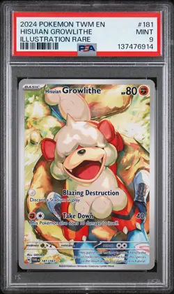 2024 POKEMON TWM EN-TWILIGHT MASQUERADE #181 HISUIAN GROWLITHE PSA 9 - Image 1