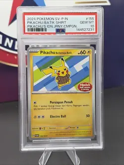 2024 POKEMON INDONESIAN SV-P PROMO #155 PIKACHU IN BATIK SHIRT PSA 10 - Image 1