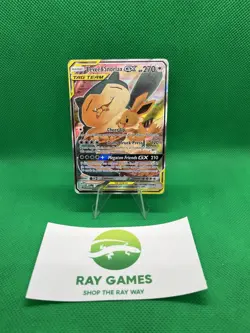 Pokemon TCG Eevee & Snorlax GX SM169 Black Star Promo Full Art Tag Team DMG - Image 1