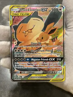 Pokemon TCG Eevee & Snorlax GX SM169 Black Star Promo Full Art Tag Team DMG - Image 3