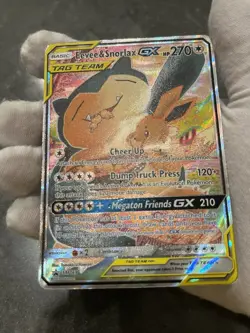 Pokemon TCG Eevee & Snorlax GX SM169 Black Star Promo Full Art Tag Team DMG - Image 4
