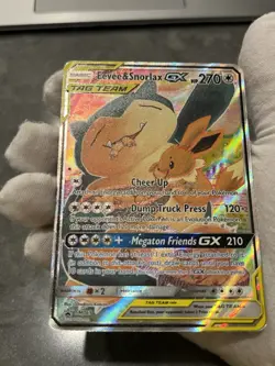 Pokemon TCG Eevee & Snorlax GX SM169 Black Star Promo Full Art Tag Team DMG - Image 5