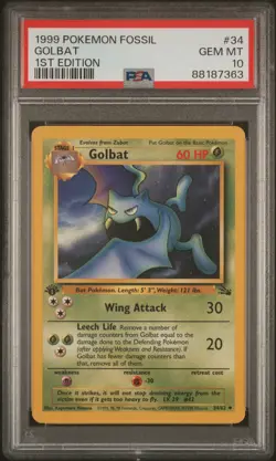 PSA 10 Golbat 1st Edition Fossil 34/62 1st Edition Pokemon Card - Image 1