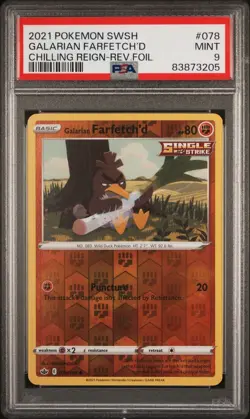 2021 Pokemon SWSH Galarian Farfetch'd Chilling Reign R-Foil Card #078 PSA Mint 9 - Image 1