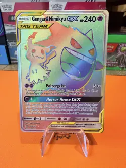 NM+ Gengar & Mimikyu GX 186/181 Rainbow Secret Rare - S&M: Team Up - Pokemon TCG - Image 1