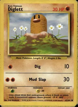 Diglett 47/102 Common WOTC Base Set Pokemon - Image 1