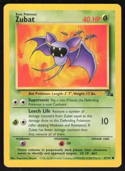 Pokemon TCG Fossil #57/62 Zubat LP - Image 1