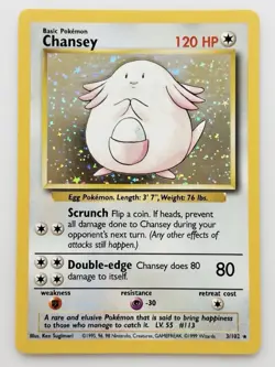 Chansey 3/102 Base Set Rare Holo 1999 WOTC 120 HP Pokemon Card - Image 1