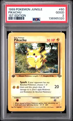 PSA 2 1ST EDITION 1999 Pokemon Jungle Pikachu 60/64 NON Holo Foil Rare WOTC - Image 1