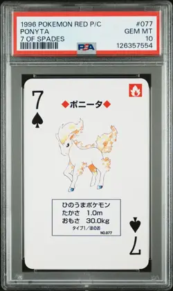 1996 POKEMON RED VERSION PLAYING CARDS 7 OF SPADES #077 PONYTA PSA 10 - Image 1