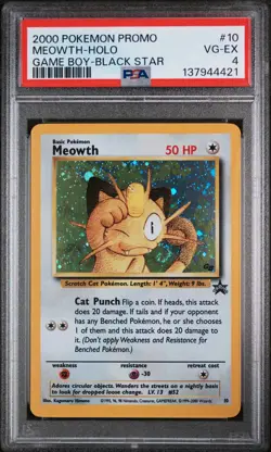 2000 Pokemon Promo Black Star Meowth Holo Game Boy-Black Star PSA 4 #10 - Image 1
