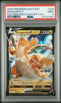 2022 POKEMON SWSH BLACK STAR PROMO #235 DRAGONITE V PGO PREM.DECK HOLDER C PSA 9 - Image 1