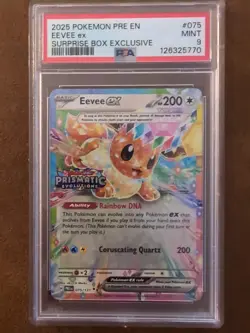 Eevee EX Prismatic Evolution Stamped Promo Card 075/131 Surprise Box PSA 9 Mint - Image 1