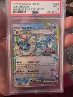 Vaporeon EX Prismatic Evolutions Stamp 023/131 Surprise Box Promo Card PSA 9 MNT - Image 1