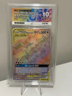 Pokemon TCG Moltres & Zapdos & Articuno GX Hidden Fates 69/68 ACE 10 Perfect Sub - Image 1