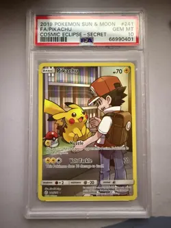 Pokemon Sun & Moon Cosmic Eclipse Pikachu 241/236 PSA 10 Full Art Secret Holo - Image 1