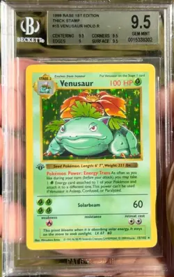 🌿Pokemon 1999 1st Venusaur Holo #15 Thick Stamp BGS 9.5 GEM MINT Pop 11 - Image 3