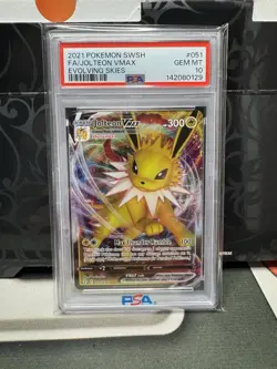 2021 Pokemon Sword & Shield Jolteon VMax Full Art Evolving Skies PSA 10 - Image 1