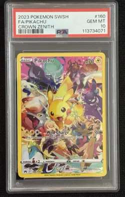 Pikachu 2023 Pokemon Sword & Shield Crown Zenith Full Art #160 Gem Mint PSA 10 - Image 1