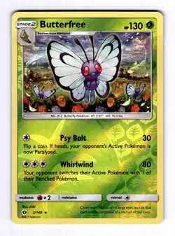 Butterfree SM Base Set #3 (2017) Rare Reverse Holo NM Pokemon - Image 1