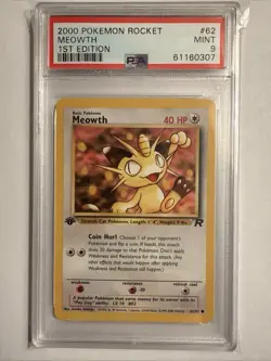 2000 Pokemon 1st Edition Team Rocket Meowth #62/82 PSA MINT 9 - Image 1
