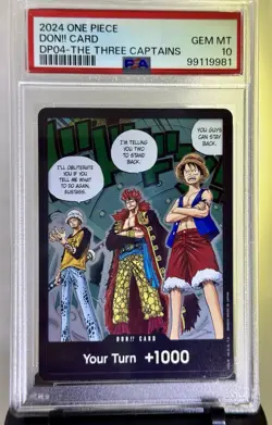 PSA 10 DON!! Card The Three Captains DP04 | Luffy Law Kid | One Piece TCG - Image 1