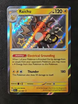 Pokemon Card TCG Raichu 132/091 Paldean Fates Baby Shiny Rare Card (1C) - Image 1