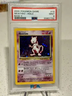 2000 Pokemon Mewtwo 10/130Base Set 2 Rare Holo PSA 9 MINT - Image 1