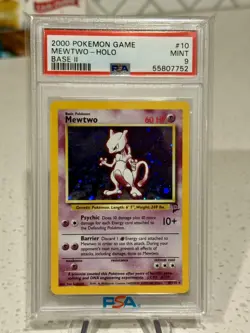 2000 Pokemon Mewtwo 10/130Base Set 2 Rare Holo PSA 9 MINT - Image 2
