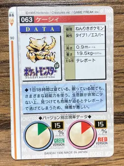 Pokemon Carddass Card Abra No.63 Bandai Pocket Monsters Green ver. 1996 - Image 2
