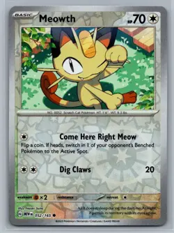 Meowth 52/165 Scarlet & Violet 151 Common Reverse Holo Pokemon TCG 202 - Image 1