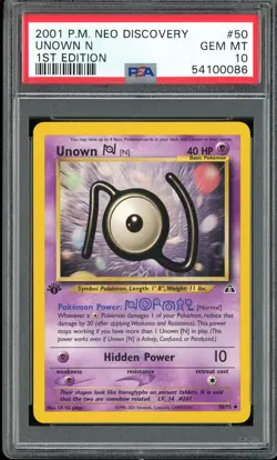 PSA 10 Unown N 1st Edition Neo Discovery 50/75 Pokemon Card - Image 1