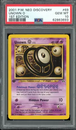 PSA 10 Unown O 1st Edition Neo Discovery 69/75 Pokemon Card - Image 1