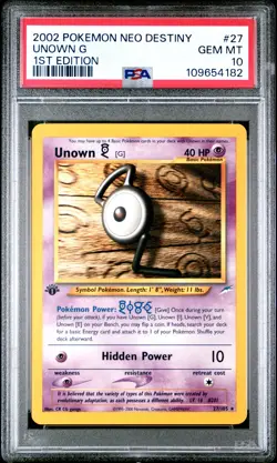 PSA 10 Unown G 1st Edition Neo Destiny 27/105 1st Edition Rare Pokemon Card - Image 1